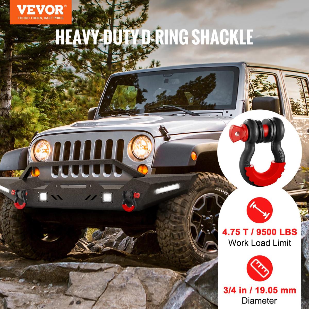3/4" D-Ring Shackle, 2 Pack Alloy Steel Shackles 62832 Lbs (28.5 Ton) Break Strength With 7/8" Screw Pin, Isolators & Washers, Heavy Duty Off Road Vehicle Recovery Shackle For Jeep Truck, Black
