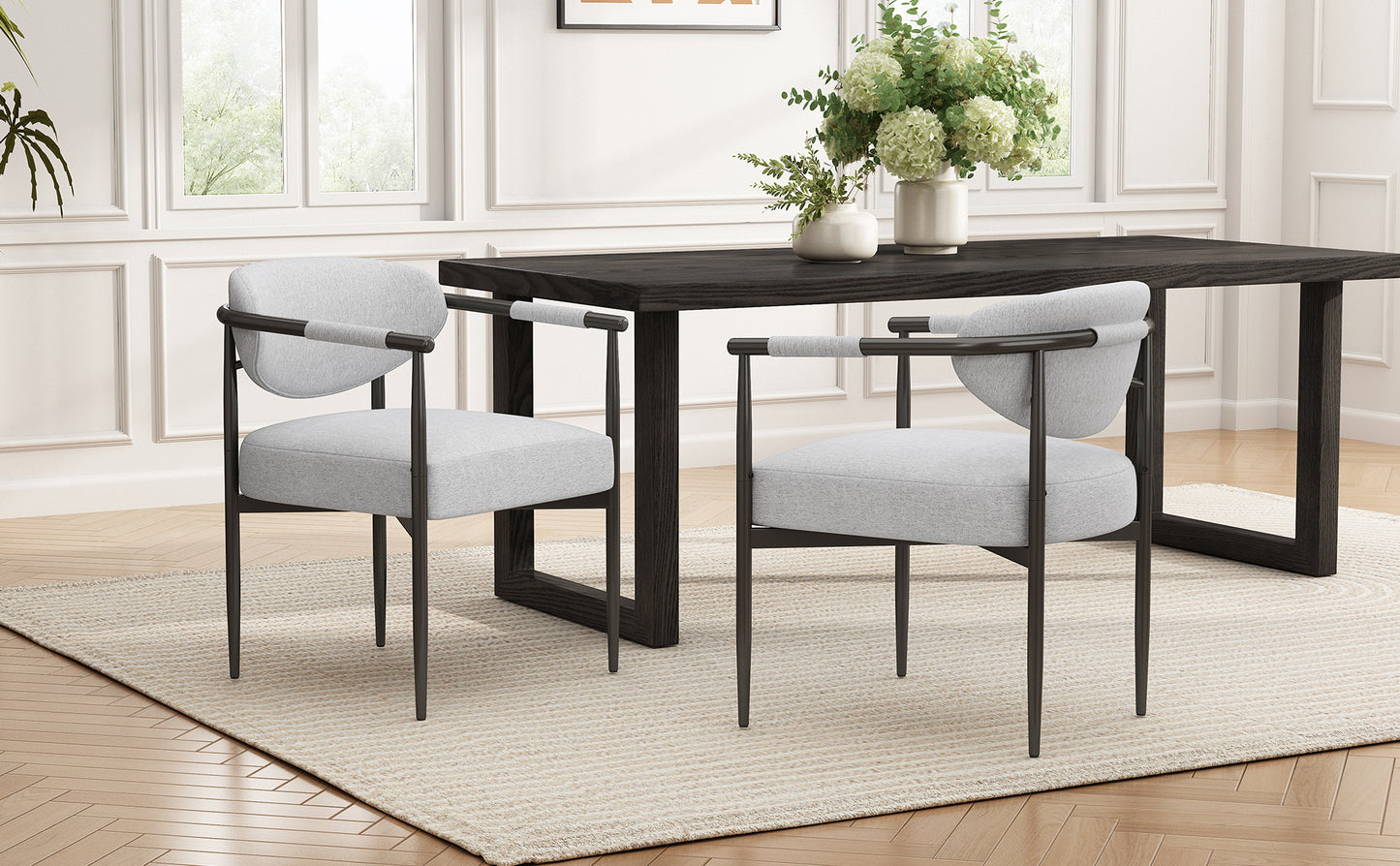 Modern Dining Chairs Set Of 2, Upholstered Dining Chairs With Bronze Iron Frame,Accent Armchairs For Kitchen And Restaurant,Beige