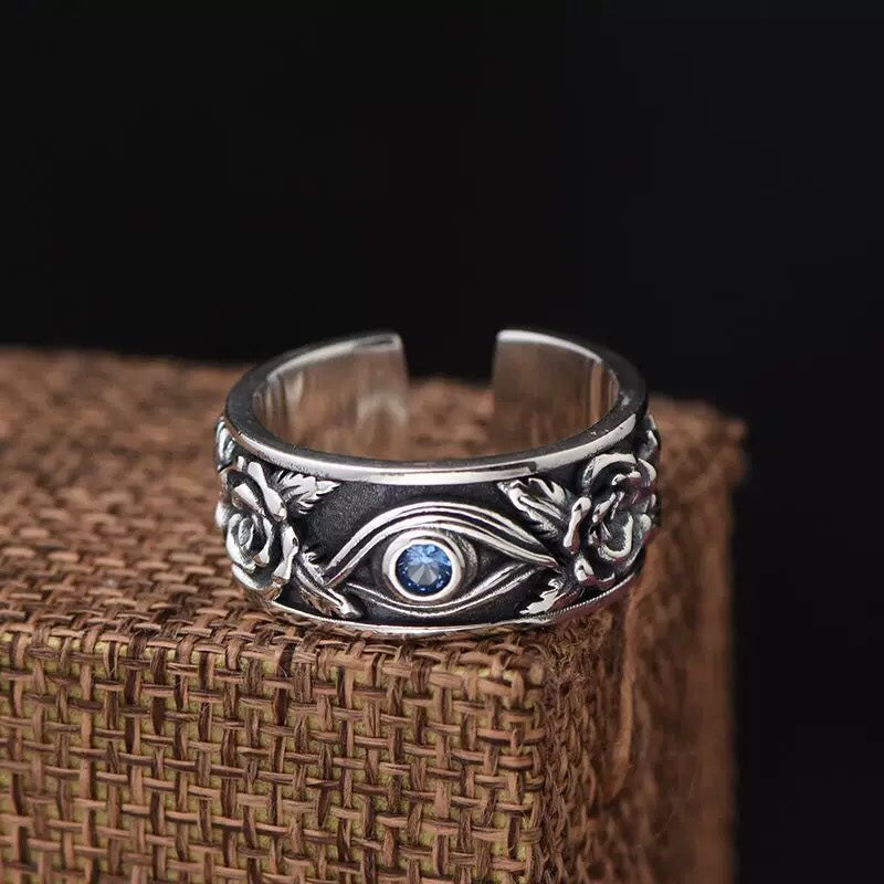 1pcs 925 Sterling Silver Retro Horus Eye Statement Ring, Mystical Boho Style, Ideal For Birthdays & Spiritual Gifts