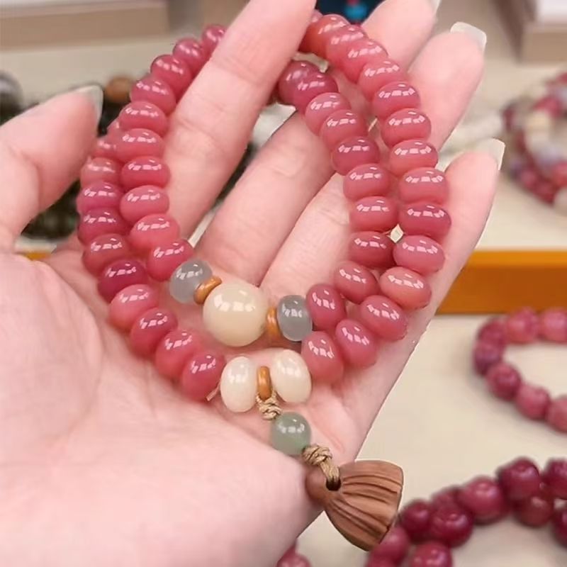 New Pink Zen Bracelet Double Circle Abacus Beads Buddhist Beads Hand-Held Women's Bracelet