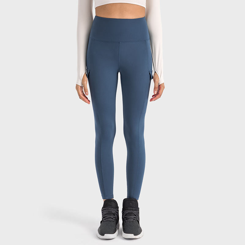 Side Pocket High Waist Yoga Pants Women's Overalls Style Personality Peach Exercise Workout Pants