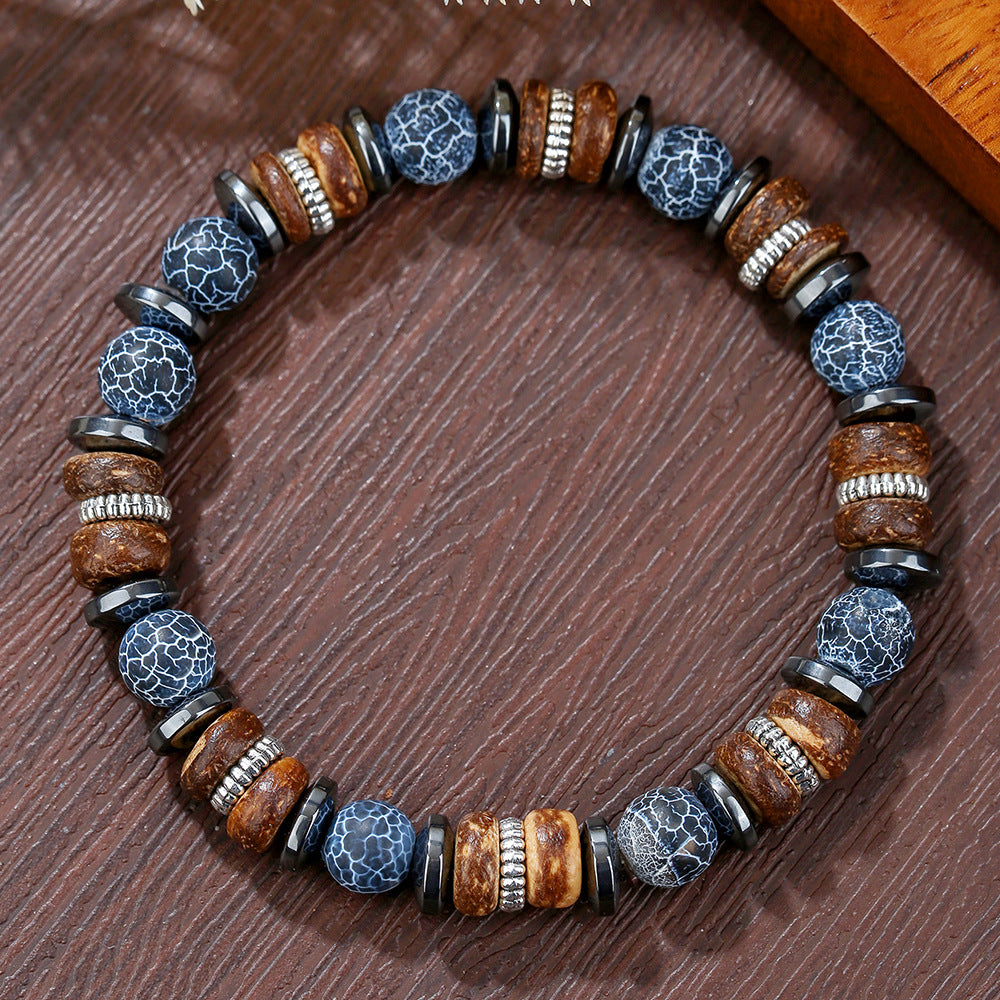 Amazon's Best-Selling Black Gallstone Wood Chip Weathered Beads Bracelet Men's Elastic Bracelet Jewelry Dropshipping Temu Wholesale