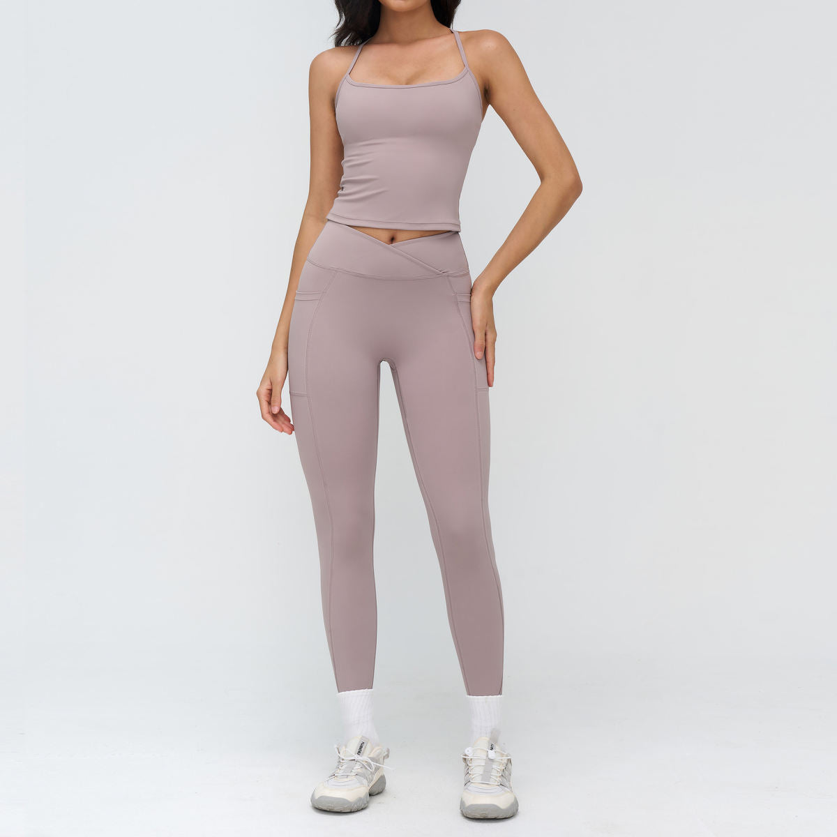 Womens Solid-Colored Yoga Set With Stand Collar And Zipper Outdoor Casual Suit