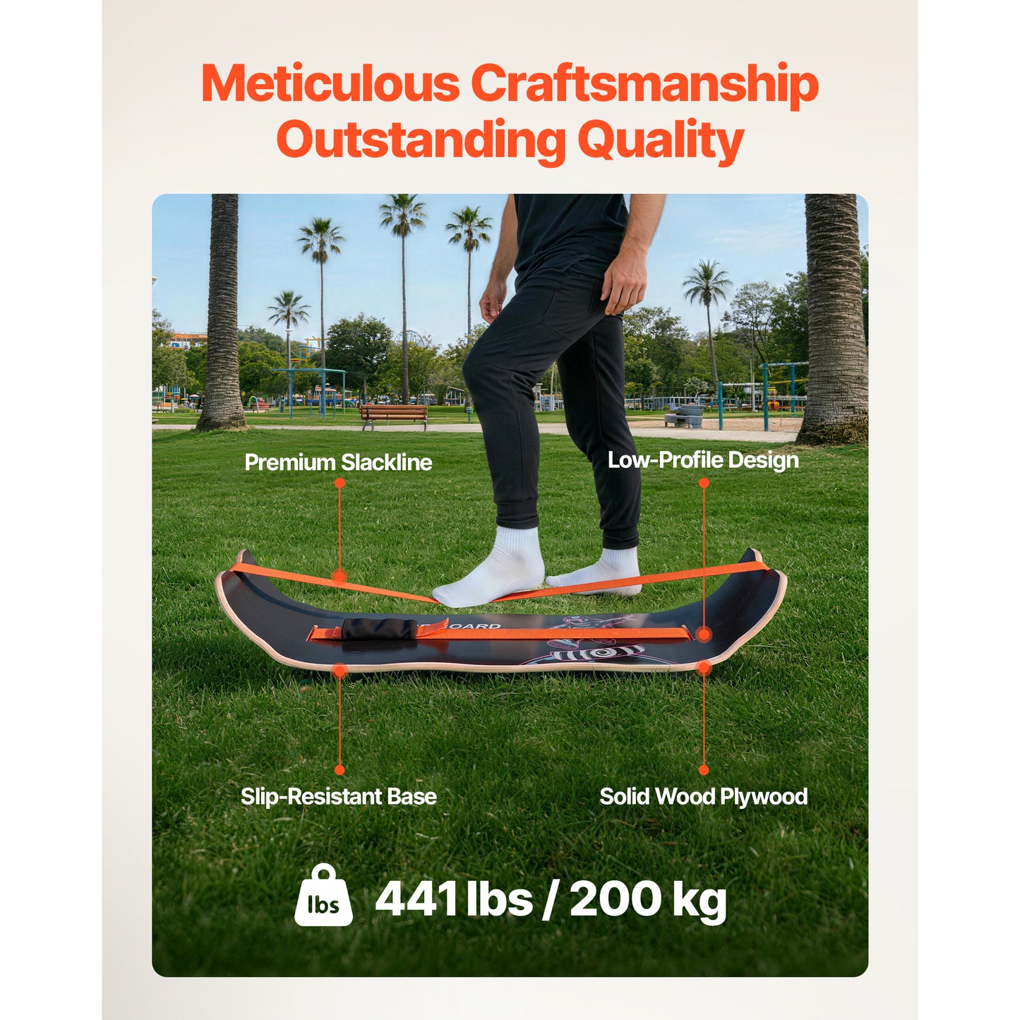 Balance Board, Wobble Board Trainer For Adults, Premium Wooden Curved Balance Training Equipment, Compact & Lightweight For Core Workouts, Standing Desk Exercise, Home Gym, Yoga, Black & Orange