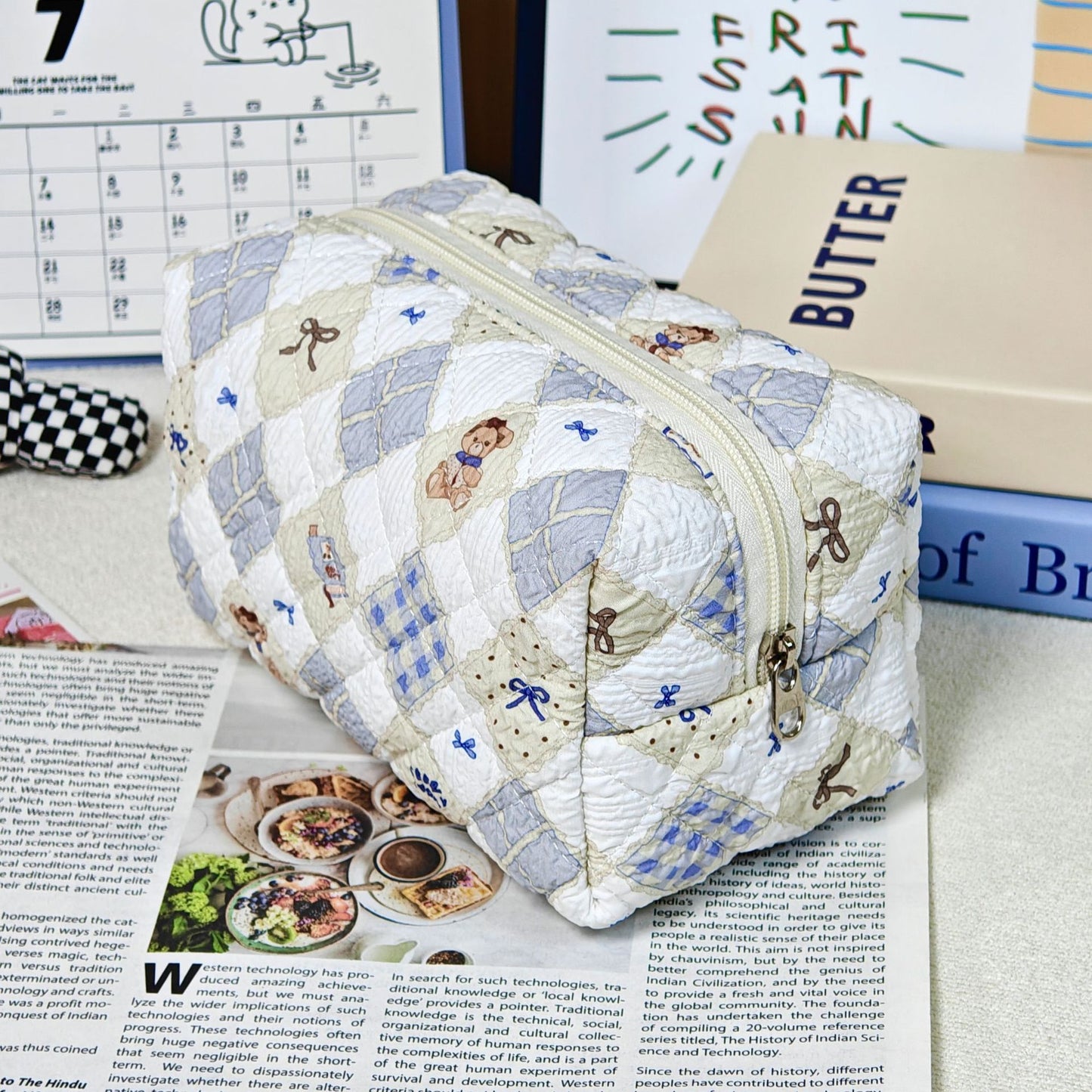 Printed Quilted Makeup Large Capacity Portable Toiletry Bag For Travel