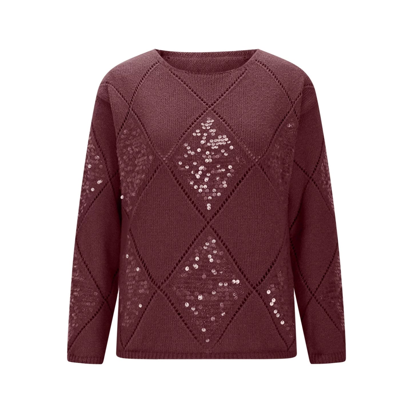 Hollow Sequin Knitted Sweater For Women's Autumn And Winter New Item, European And American Cross-border Diamond Grid Pullover Loose Sweater