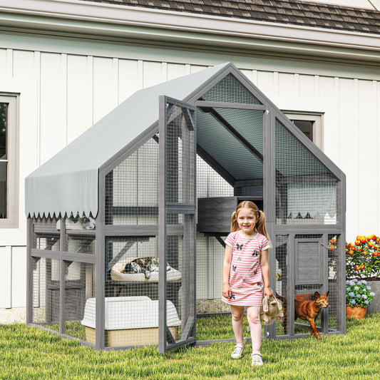 Cat, Large  Outdoor Cat Enclosure For Multiple Cats With 2 Platforms, 2 Resting Box And 1 Bridges, Wooden Feral Cats Shelter With Waterproof And UV Proof Canopy, 74.02 X 55.15 X 74.02 Inch