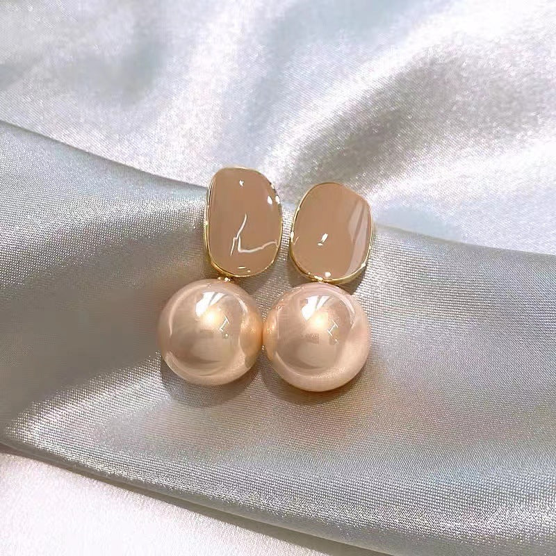 925 Sterling Silver Round Pearl Earrings Female Premium Quality Simple Elegant Fashion Jewelry