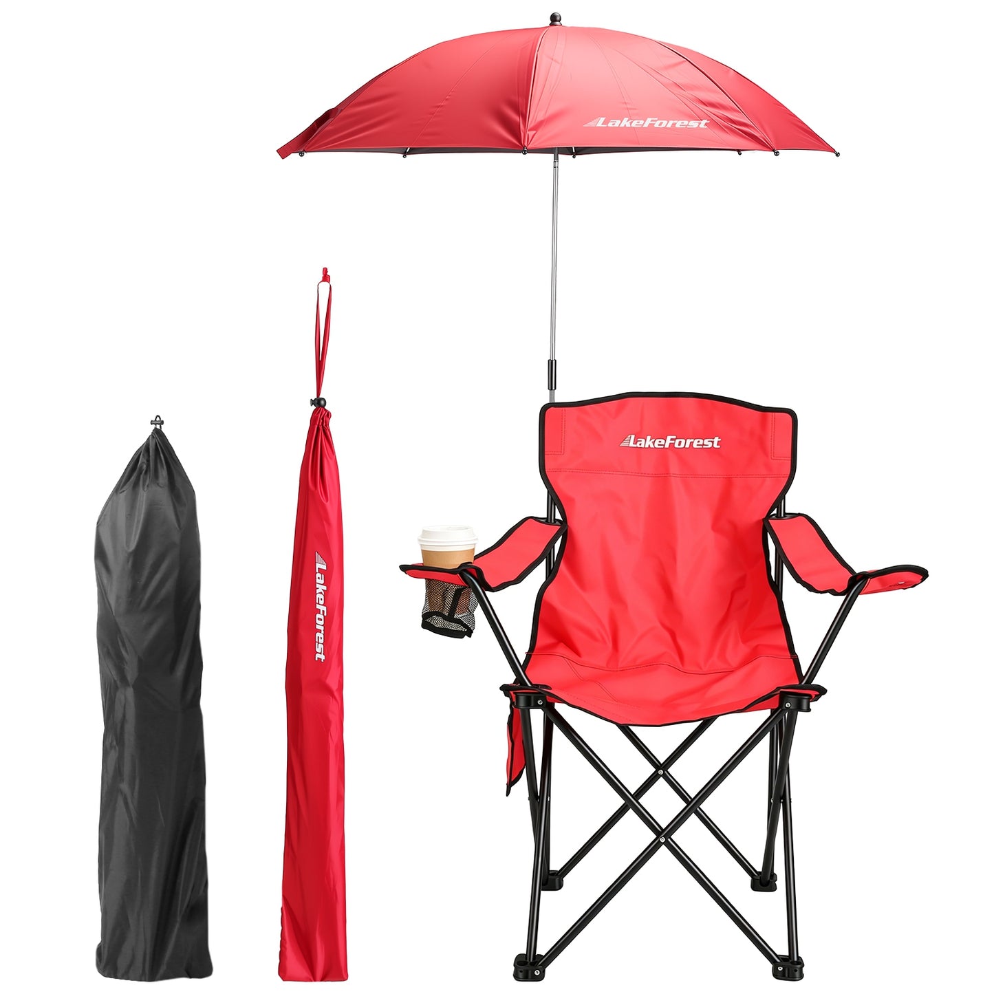 1Pc Camping Chair With Umbrella Lightweight Foldable Outdoor Chair With Cup Holder Detachable Sun Canopy Carrying Bag 330LBS Max Load For Beach Picnic Travel Concert Outdoor Activities