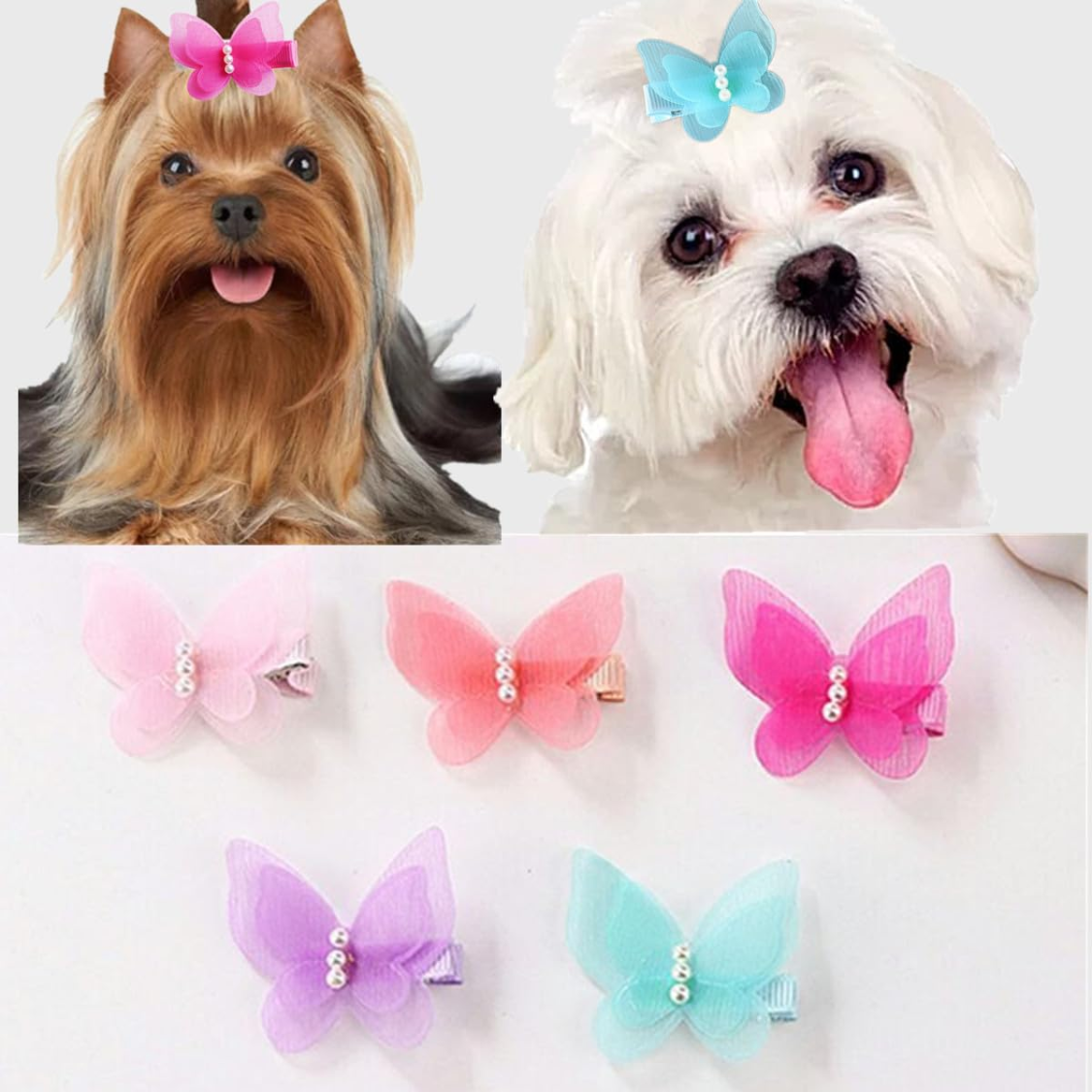 10pcs Pet Hair Accessories, Butterfly Pearl Hair Clips For Girls Cats And Dogs