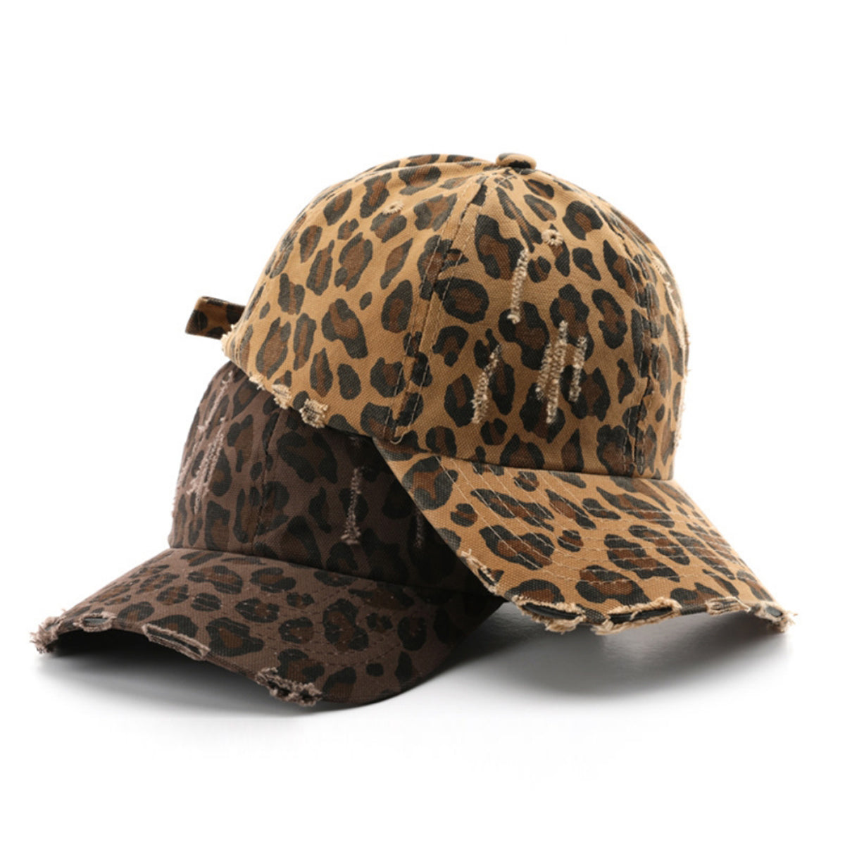 Leopard Print Distressed Beveled Adjustable Vintage-style Casual Baseball Cap Suitable For Outdoor Activities And Streetwear