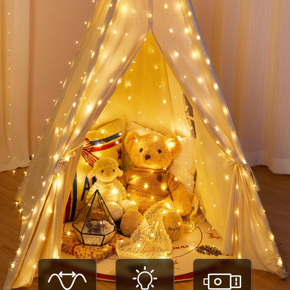 300 LED Fairy Curtain Lights  Warm White Curtain String Lights USB Plug In 8 Lighting Modes Christmas Decoration, Hanging Lights