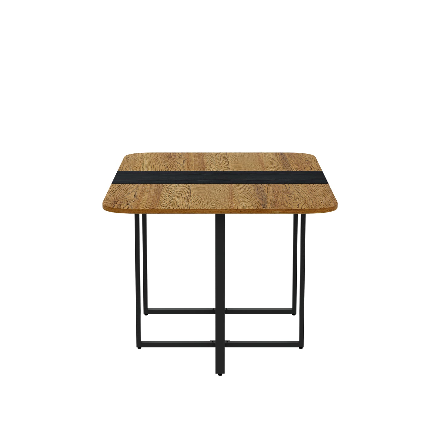 Modern Dual-Texture Table  MDF With Marble & Wood-Pattern Lacquer-Free Paper, Sturdy Black Metal Frame, 4-6 Seater Multi Use Table For Kitchen Dining Nook Home Office