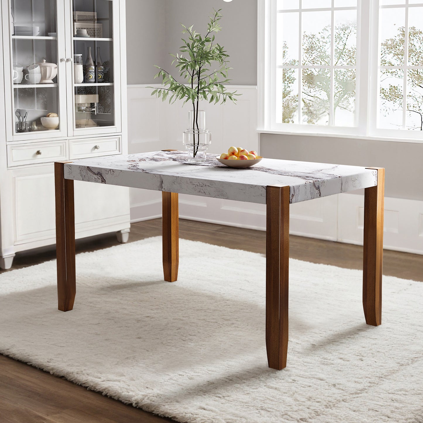 46.5  Modern Dining Table, Rectangular Faux Marble Style Table With Sturdy Wood Legs, Easy To Clean Rectangular Kitchen Table For Dining Room, Living Room, Easy Assembly  OLD SKU WF321684AAK