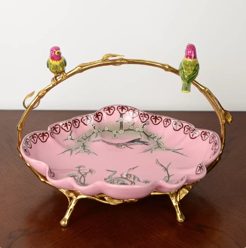 Hand-painted Ceramic Fruit Bowl With Copper Accents A Creative Decorative Piece And Perfect Housewarming Gift