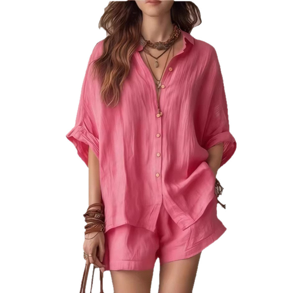 Casual Womens Fashion Shirt And Shorts Set