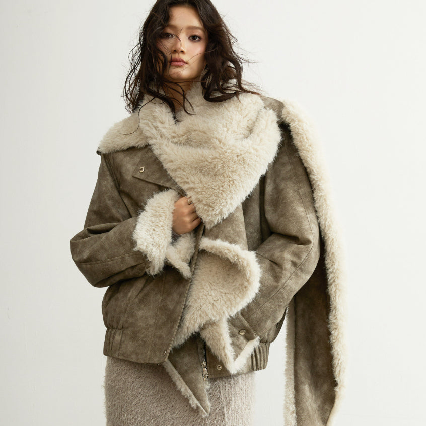 Detachable Fur Collar Versatile Styling Options PU Leather Jacket