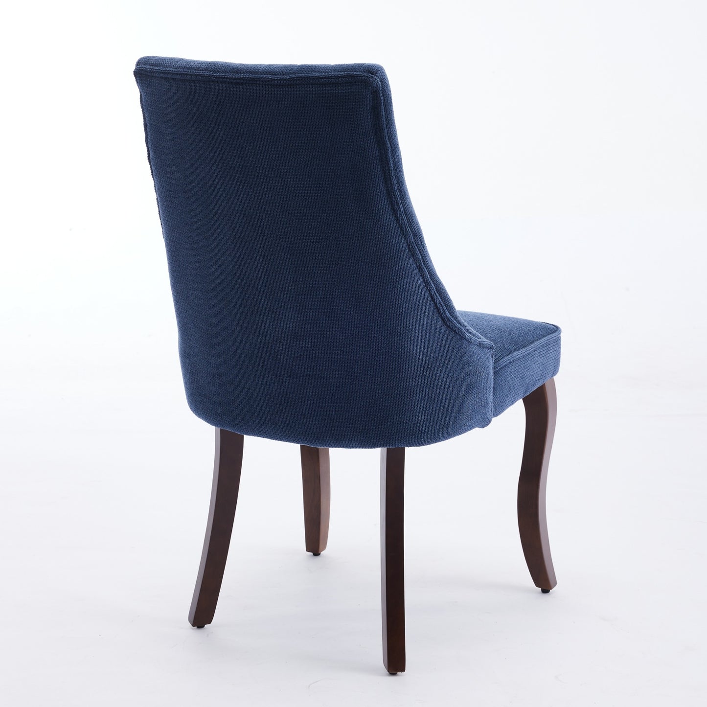 Rayon Cloth Flocking Linen Dining Chairs Channel Kitchen Dinner Chair Comfy Fabric Upholstered Accent Chair For Dining Room With Curved Solid Wood Legs,Set Of 2  Blue , DE1847BL