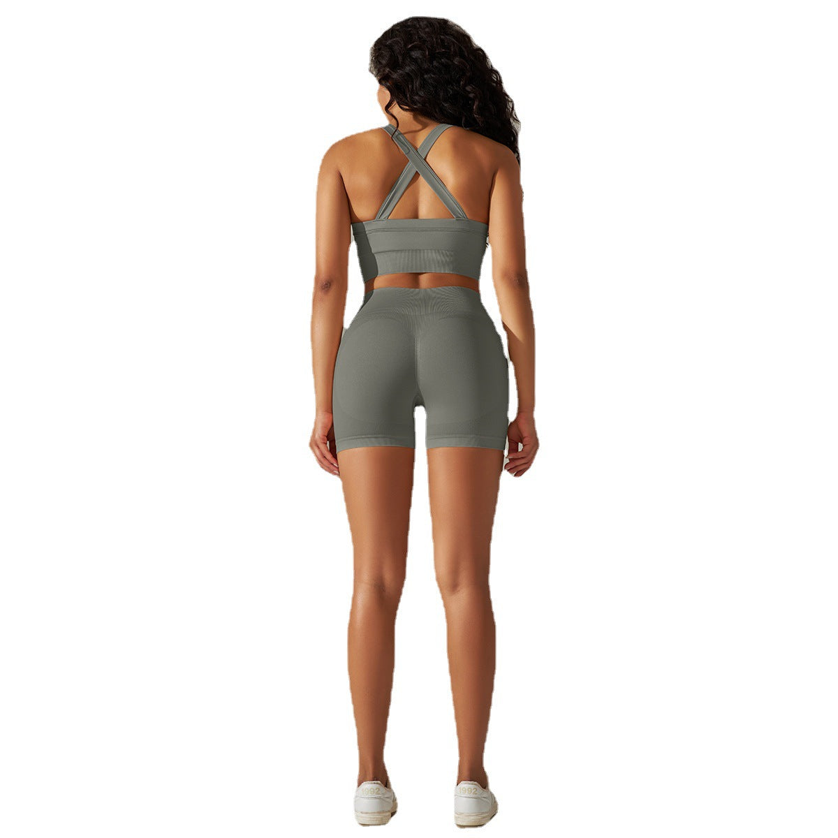 Seamless Solid Color Cross Beauty Back Exercise Bra Yoga Clothes Suit