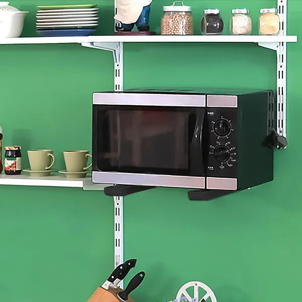 L-Shaped Microwave Wall Mount Shelf, Rust Resistant Carbon Steel Bracket With 35KG Weight Capacity, Easy Installation Adjustable Floating Holder For Home Office--Black