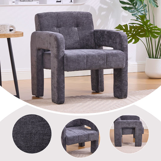 Modern Minimalist Casual Single Armchair Living Room, Bedroom, Office Area Upholstered Chair Comfortable Padded Armchair Nordic Style Casual Seating Grauer Chenille