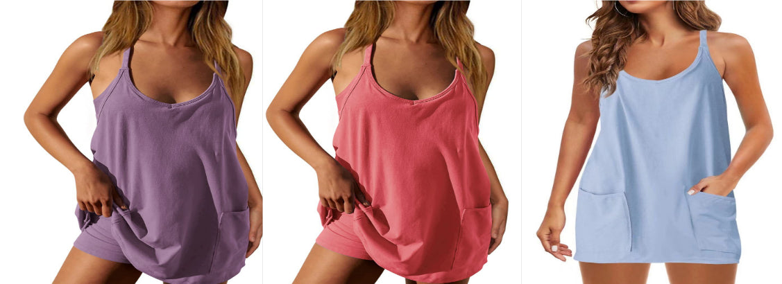 Women's Fashion Solid Color Pocket Vest Shorts Set