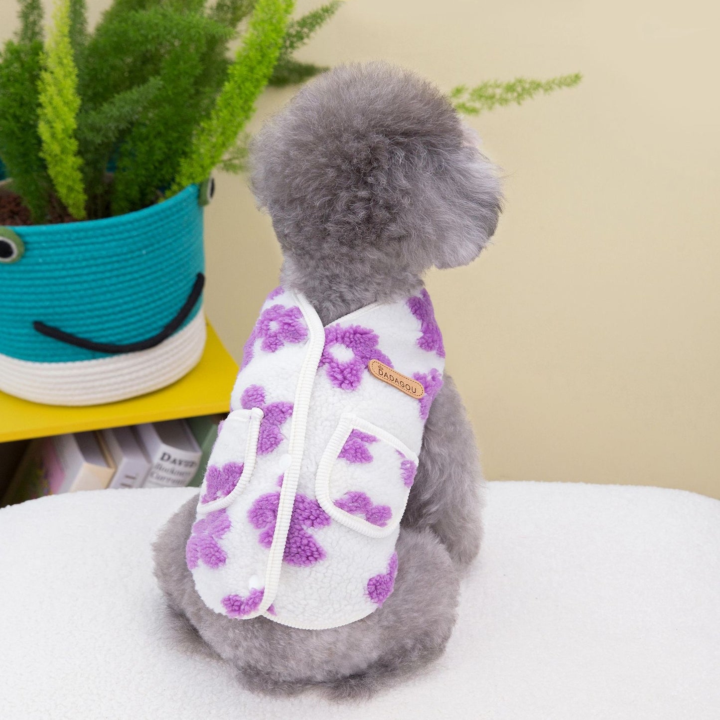 Cat Pet Clothing Winter Five-Petal Flower Velvet Coat