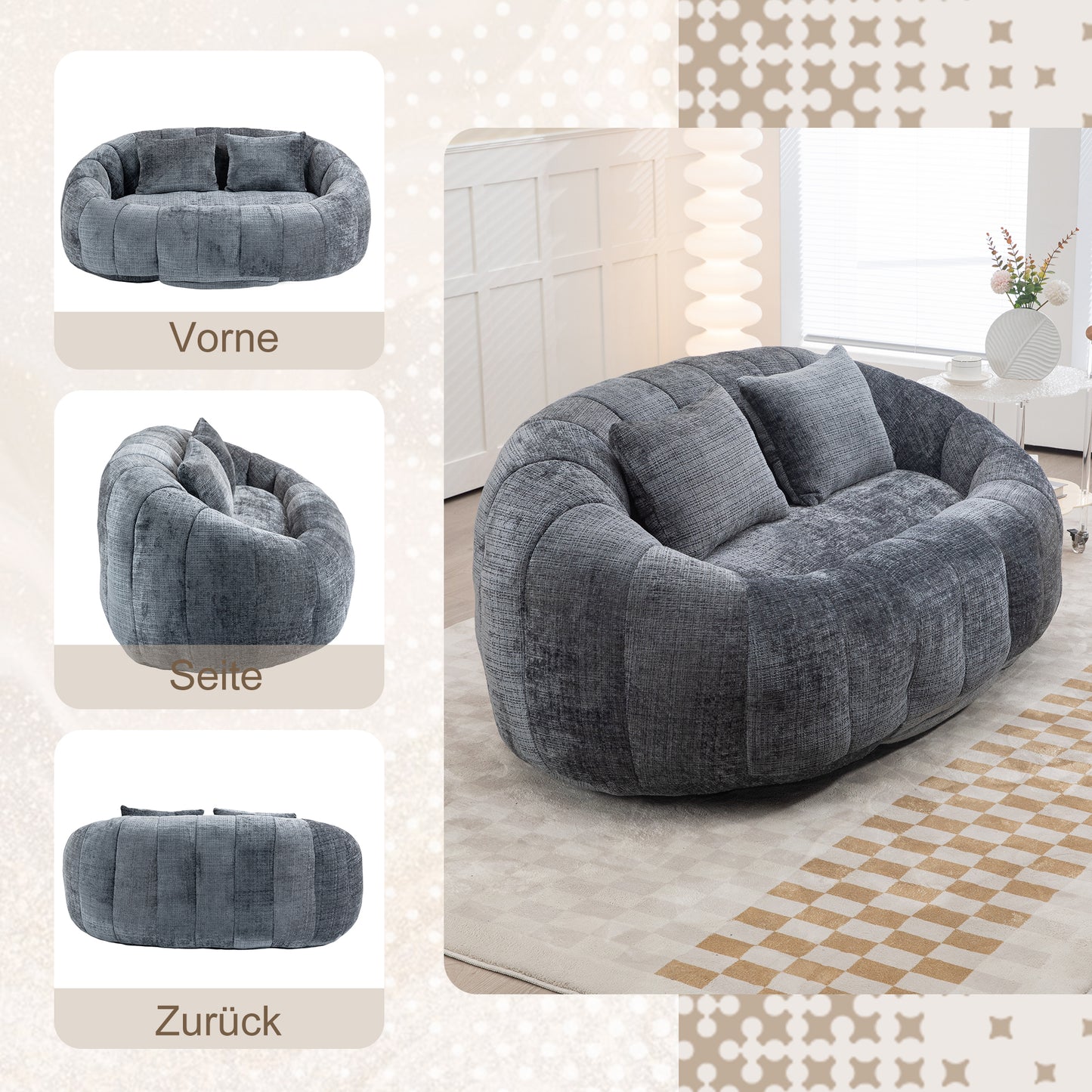 Bean Bag Sofa Lazy Sofa Durable Comfort Lounger High Back Bean Bag Chair Couch For Adults And Kids, Indoor & Outdoor, Accent Floor Soft Lounge Chair  Gray Chenille