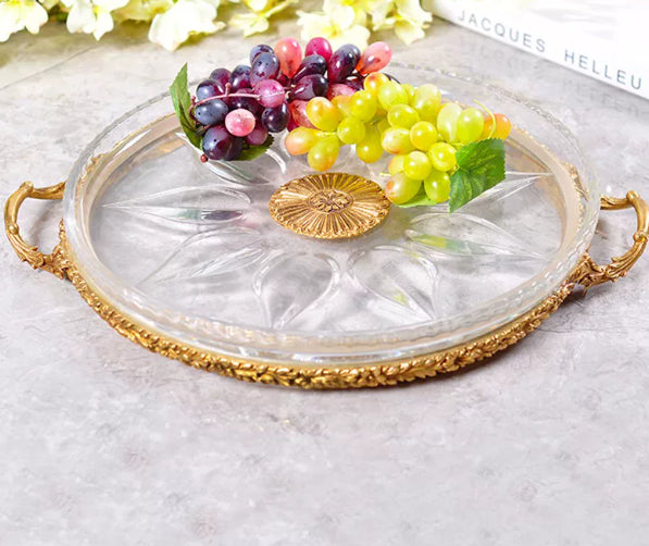 Brass Crystal Tray Featured Home Decor Item Round Ornament For The Coffee Table Perfect For Cups And Tea