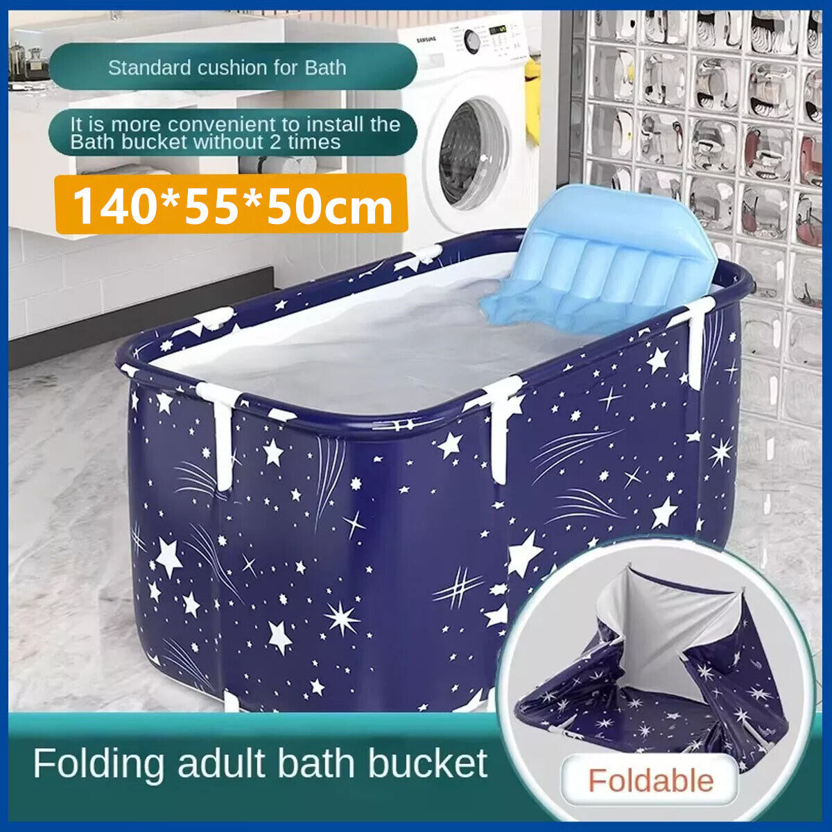 Bathtub Folding Portable Bath Tub A Dult Kids Warm Home Spa Soaking Barrel PVC