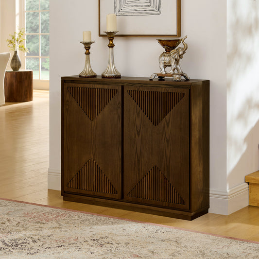 Mid Century Modern V-shape Storage Cabinet, Buffet Cabinet With Storage, Narrow Side Cabinet For Living Room Entryway Hallway Kitchen, Coffee Bar, Brown