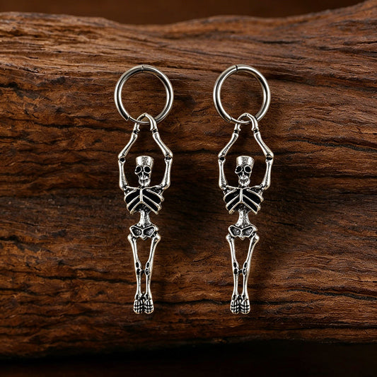 Vintage Human Skeleton Ear Cuffs - Exaggerated Gothic Punk Earrings for Halloween Party Costume Accessories Gift