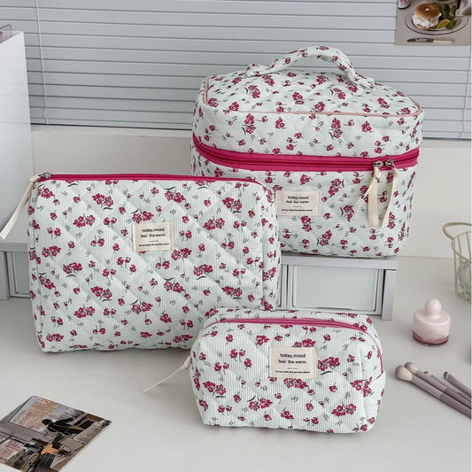 New Corduroy Green Floral Makeup Bag