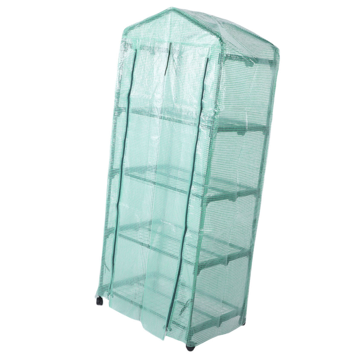 Greenhouse With PE Cover 360° Rotating Wheels Zippered Door Frost Proof 4 Tier Small Plants Green House For Indoor Outdoor Green
