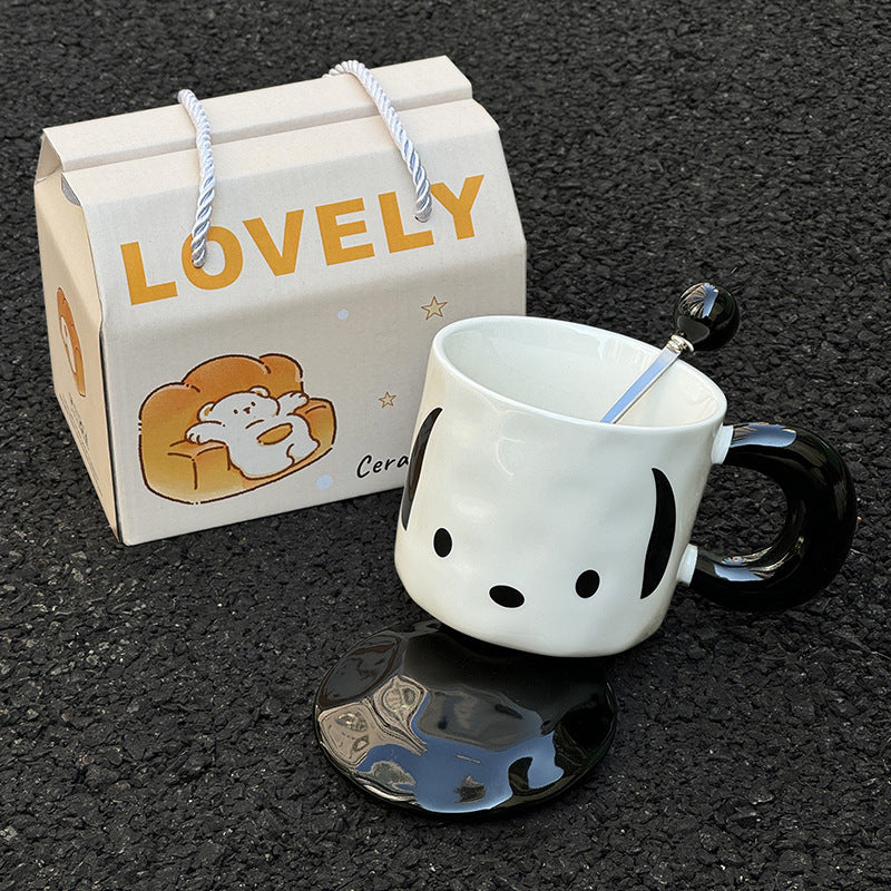 Ins Korean-style Pacha Dog Ceramic Mug With Lid For Girls