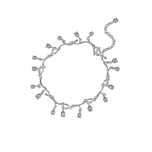 1pcs 999 Sterling Silver Lily Of The Valley Tassel Adjustable Anklet, Fairy Forest Style, For Summer Beach Daily Wear & Women Romantic Gifts