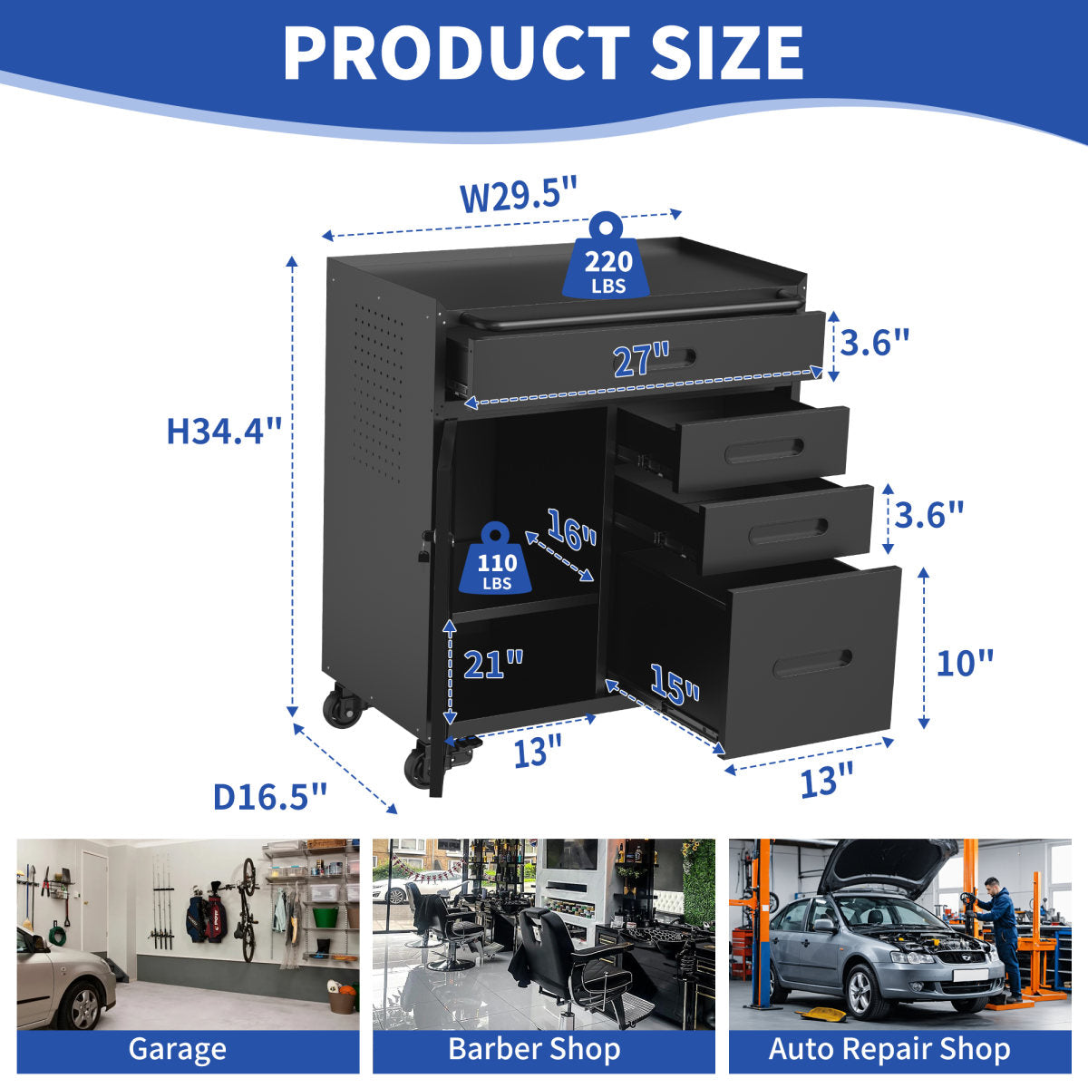 34.3  Mobile Tool Storage Cabinet - Garage Organizer With Lockable Compartment & 4 Drawers, Rolling Steel Chest For Workshop And Home Garage