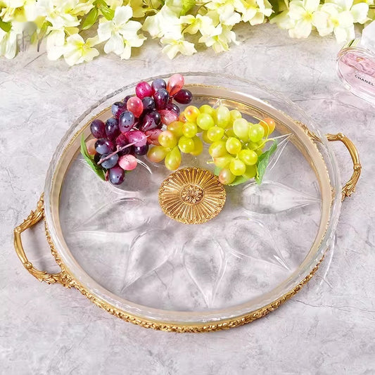 Brass Crystal Tray Featured Home Decor Item Round Ornament For The Coffee Table Perfect For Cups And Tea