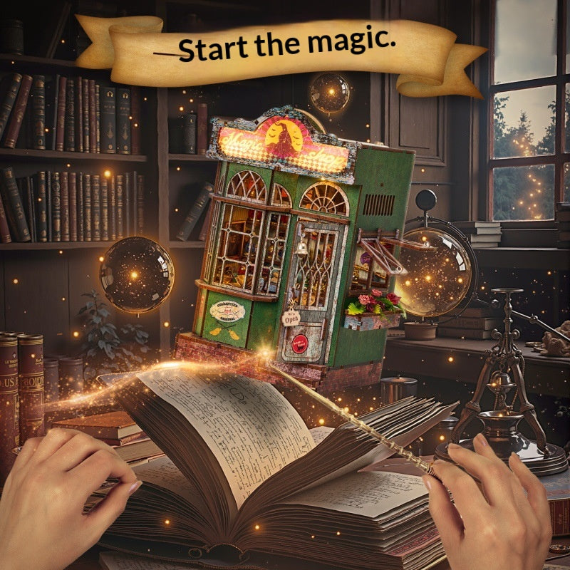 Cabin Magic Shop Handmade Assembly Bookend Model Building Toy Gift For Boys And Girls