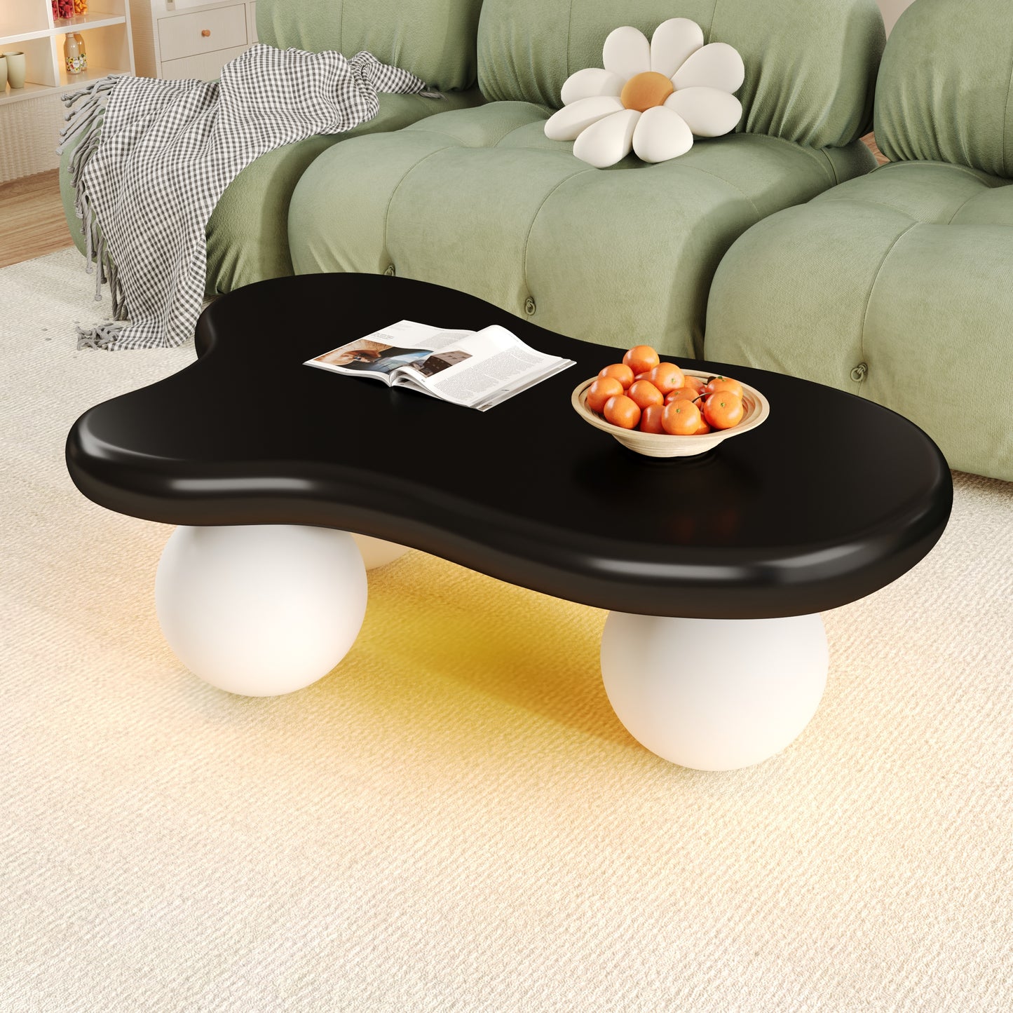 Cloud Style Coffee Table With LED Lighting  16 Colors Selectable, Coffee Table, Cloud Shape Design, Round Leg Design, Stylish Highlight For Modern Living Room And Childrens Room