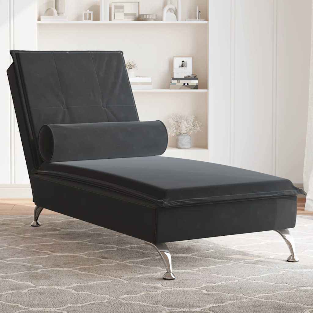 Massage Chaise Lounge with Neck Roll, Velvet