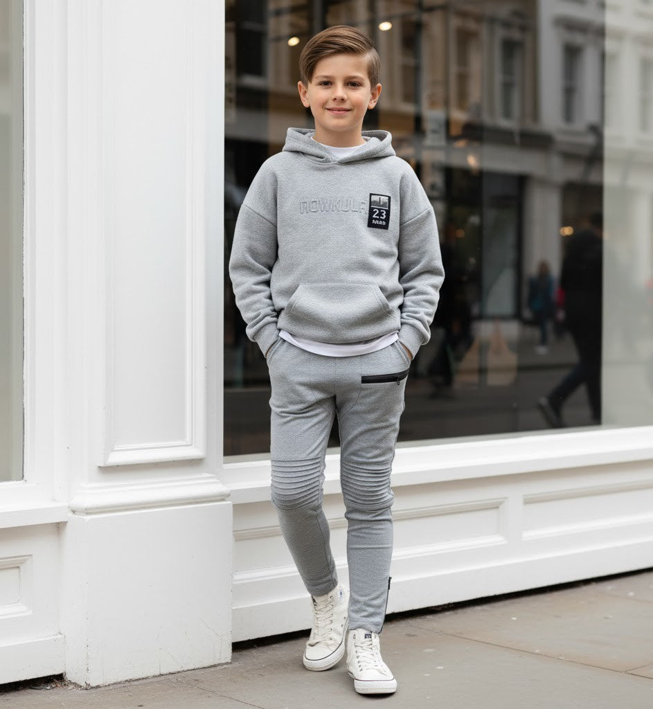 Boys Slim Fit Grey School Trousers Kids Smart Casual Pants Elastic Waist 6-12Y