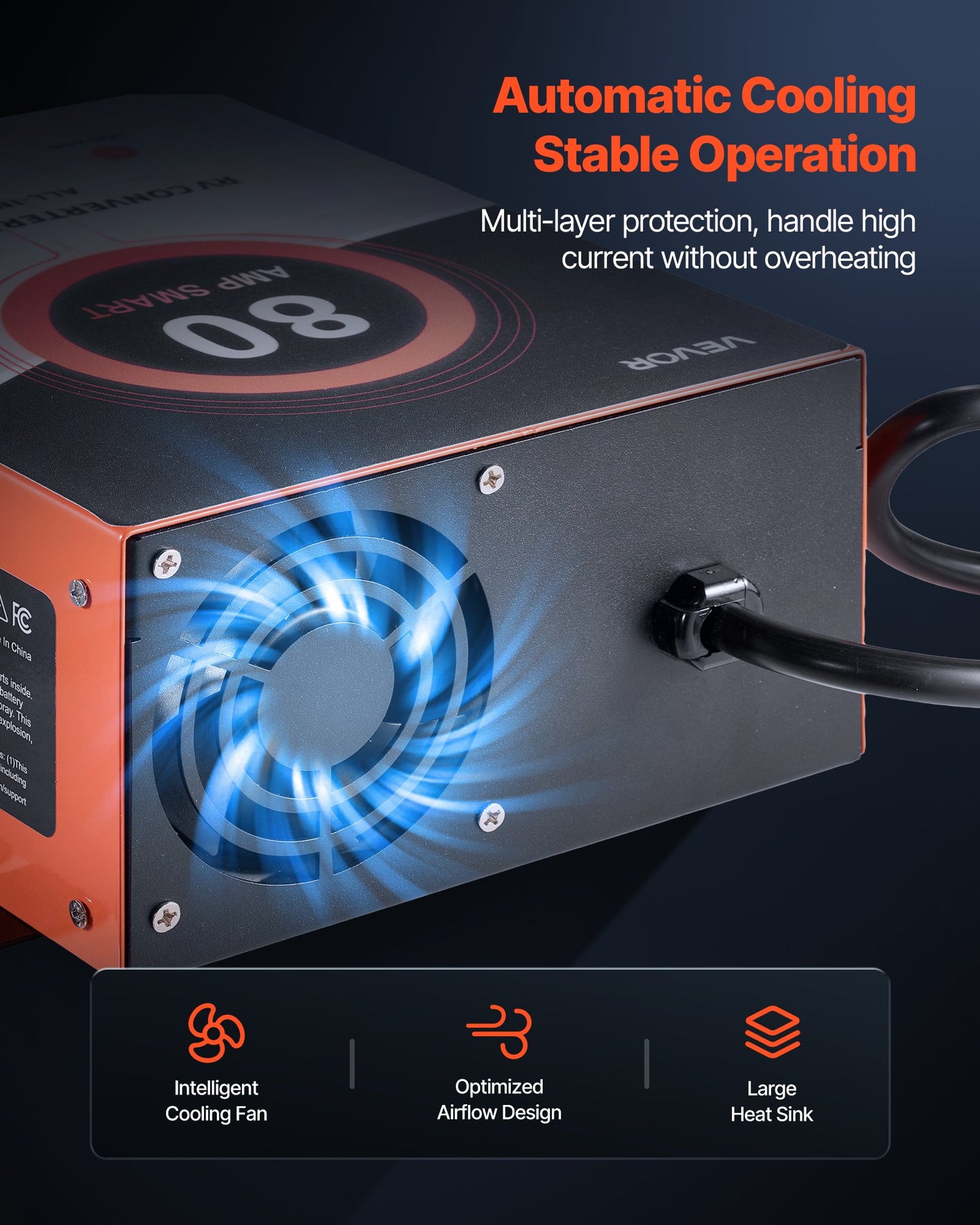 RV Power Converter, 80 Amp, 110V AC To 12V DC RV Converter Battery Charger, Multi Stage Smart Charging, 13V To 16.5V Operating Range, Compatible With Lithium & Lead Acid Battery, For Camper