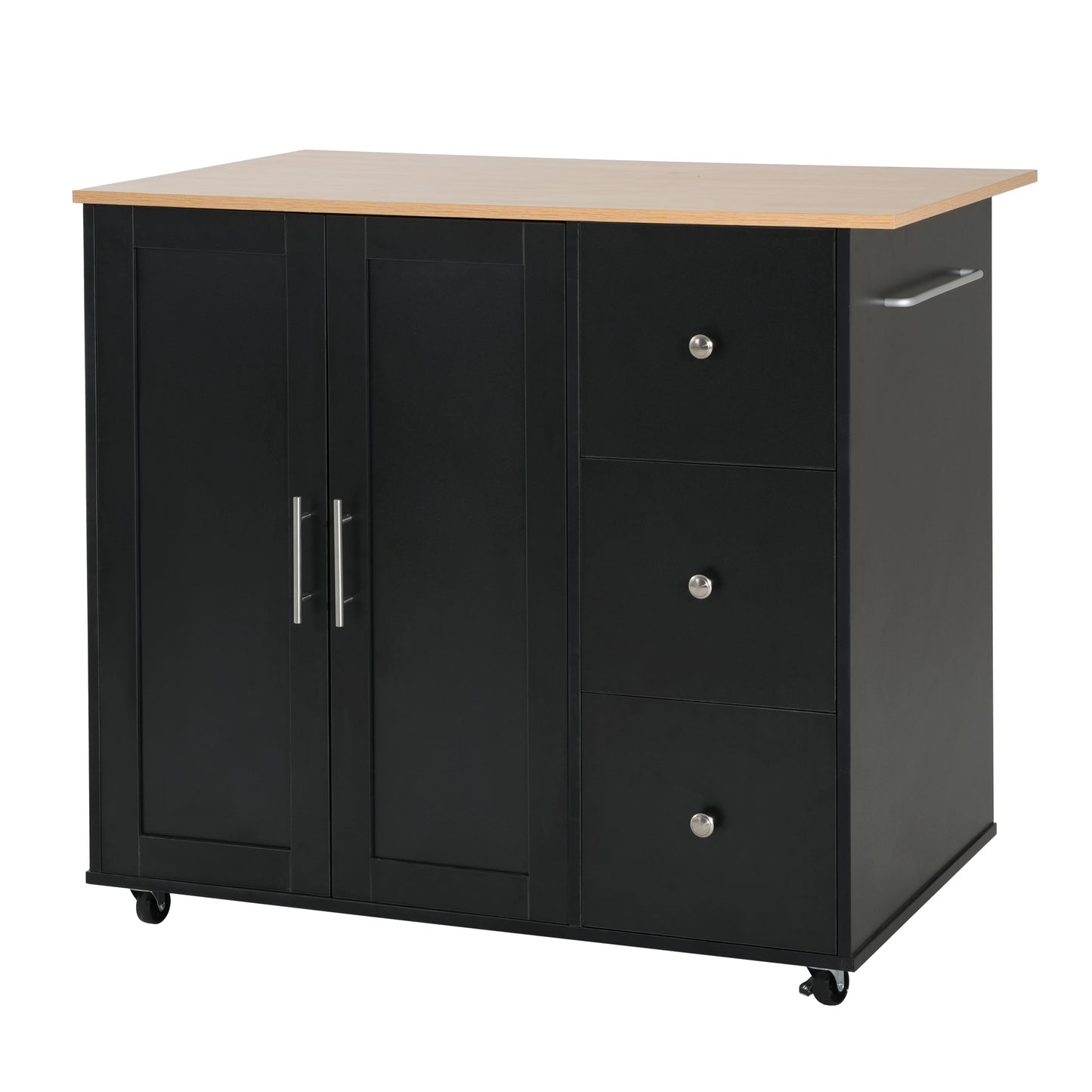 Mobile Kitchen Cart With Storage, 39.76   Rolling Kitchen Island With 2 Doors, 3 Drawers & Adjustable Shelf, Black Utility Cart For Kitchen Dining Room