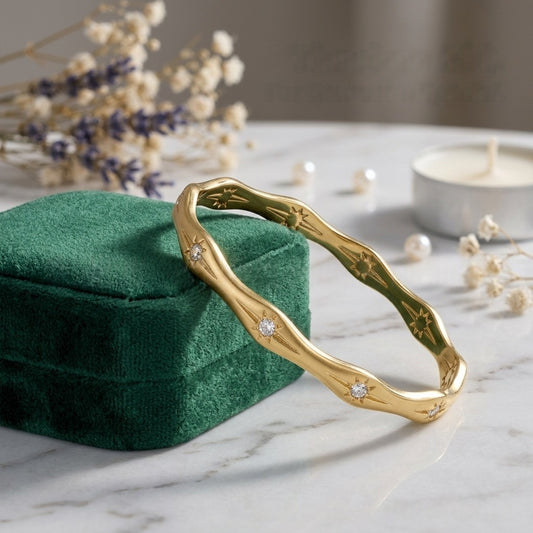 Diamond-Encrusted Stainless Steel Adjustable Open-End Fashion Bracelet