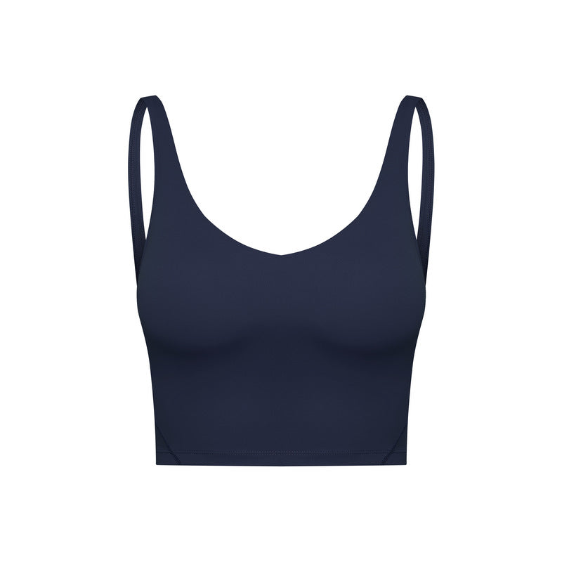 Summer Pure Color Ribbon Chest Pad Nude Feel Back-shaping Running Fitness