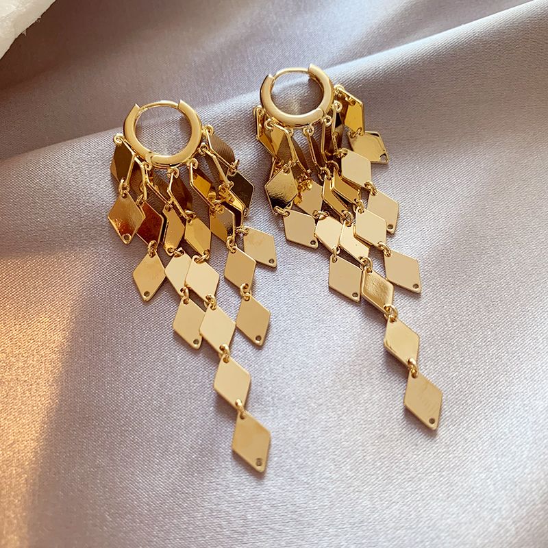 Golden Diamond Sequins Tassel Ear Cuffs, 2026 New Hot Light Luxury Earrings