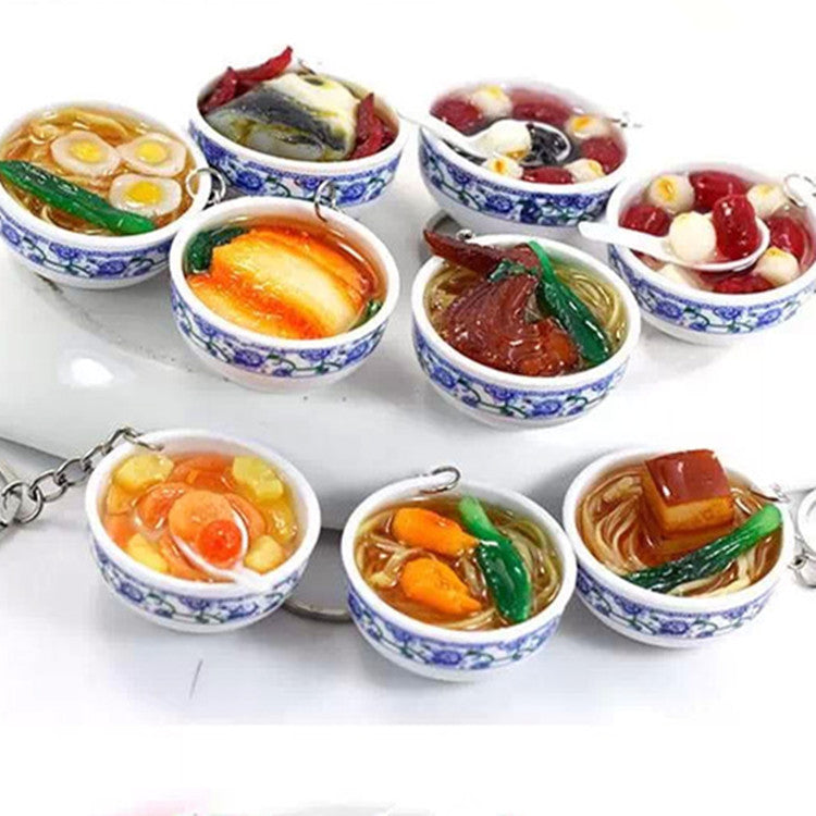 Artificial Food Pendant PVC Egg Noodle Keychain