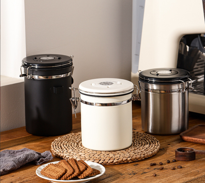 New 304 Stainless Steel Coffee Can With Steel Spoon, Coffee Bean Kitchen Storage Can, Fresh-keeping Can, Tea Sealed Can