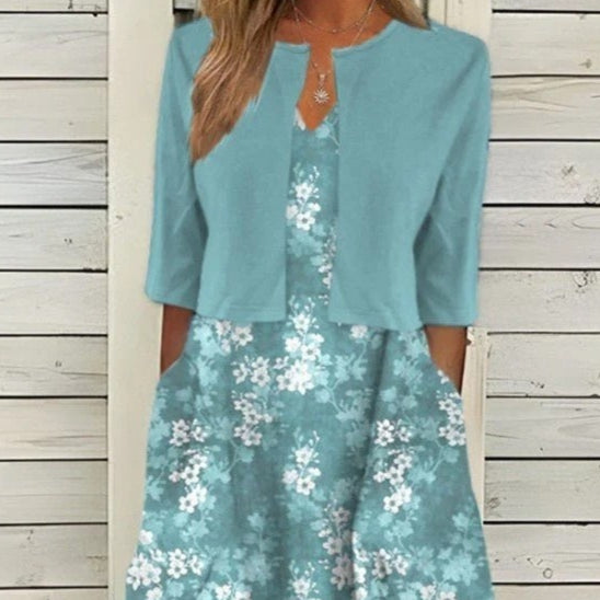 Women's Two-Piece Dress Office Floral Print Maxi Skirt